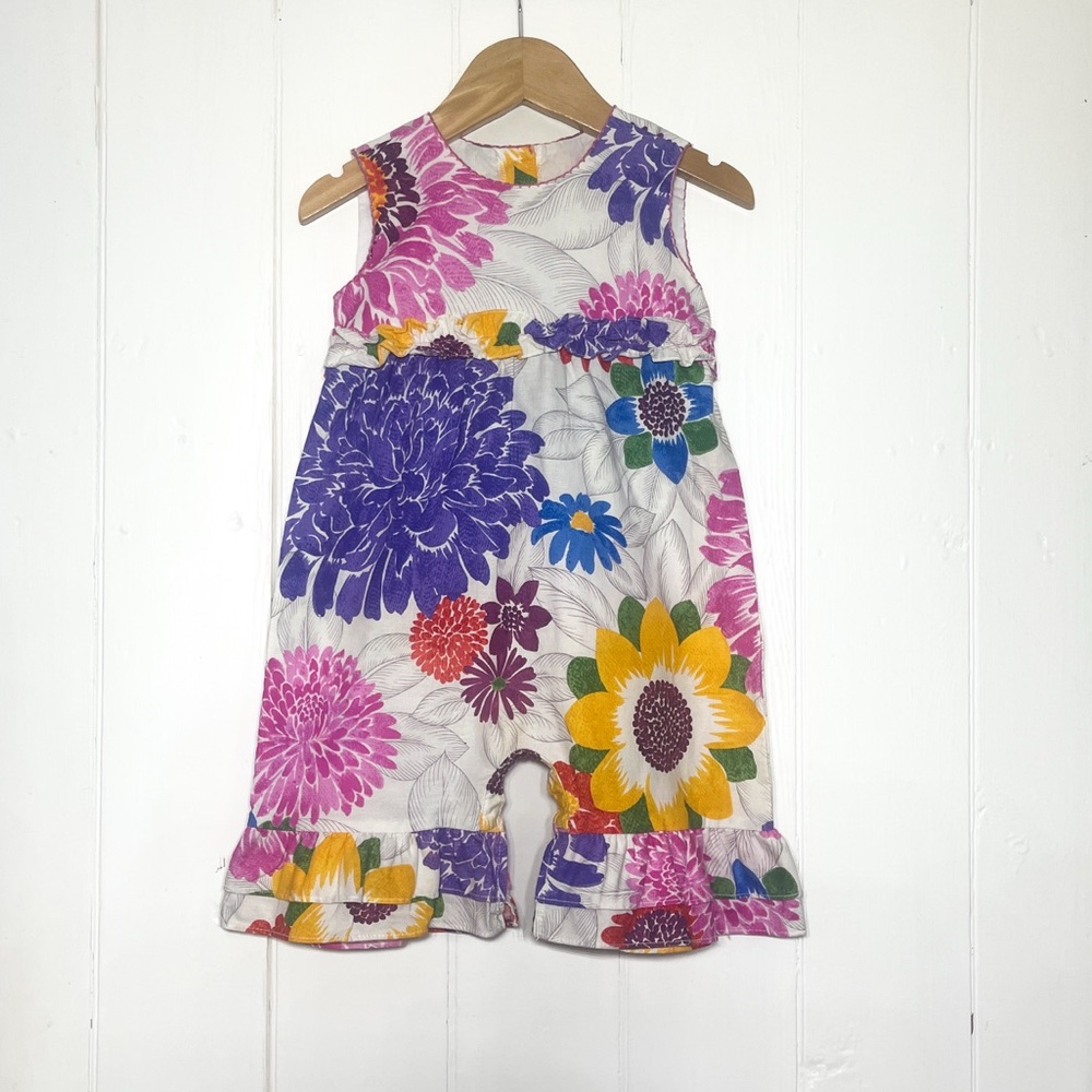 LE’ ZA ME EUC Colorful Floral Ruffle Jumpsuit